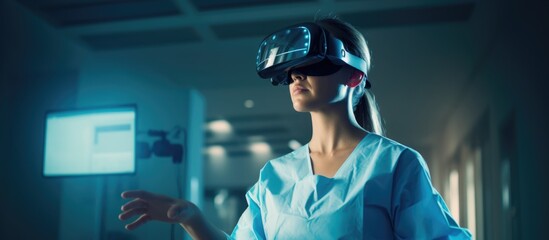 Doctors utilizing VR simulation and hologram medical technology.
