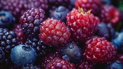 Cluster of ripe glossy berries with dew drops, highlighting their freshness.