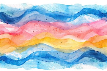 Abstract minimalist simple colorful watercolor brush lines waves stripes.