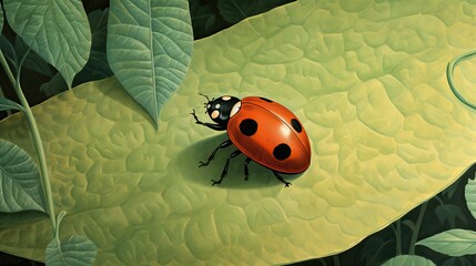 A red ladybug sitting quietly on a leaf