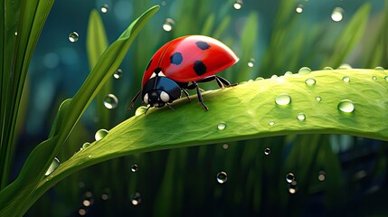 Obraz premium A red ladybug sitting quietly on a leaf