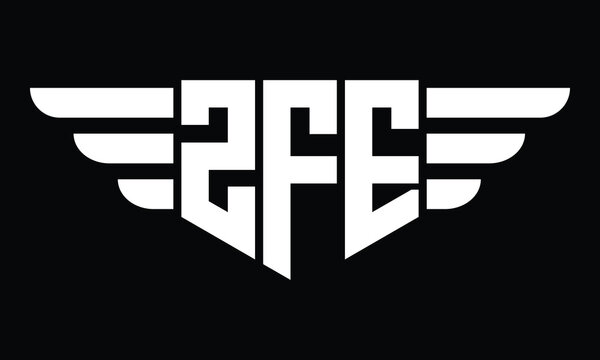ZFE three letter logo, creative wings shape logo design vector template. letter mark, word mark, monogram symbol on black & white.	