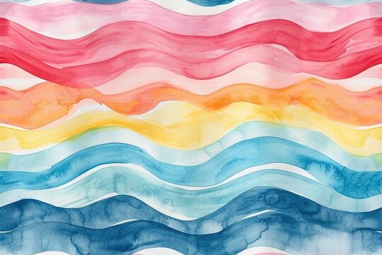 Abstract minimalist simple colorful watercolor brush lines waves stripes.