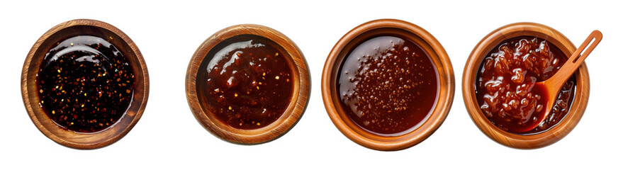 hoisin sauce in wooden bowl set in transparent background