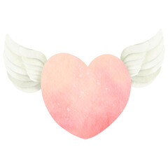 Watercolor heart with wings