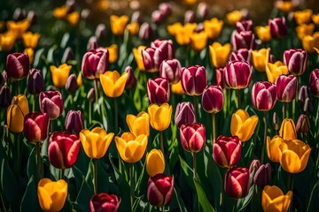 Obraz premium Picture the vibrant allure of Tulip spring flowers blooming gracefully in a field garden, each petal reflecting the perfection