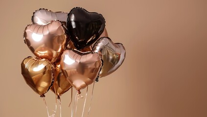 Heart shaped balloons on a brown background. Valentine's Day concept.