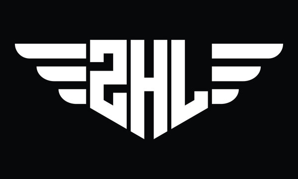 ZHL three letter logo, creative wings shape logo design vector template. letter mark, word mark, monogram symbol on black & white.	