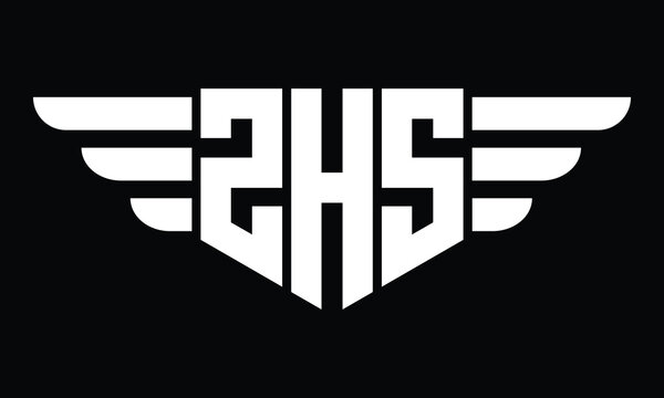 ZHS three letter logo, creative wings shape logo design vector template. letter mark, word mark, monogram symbol on black & white.	