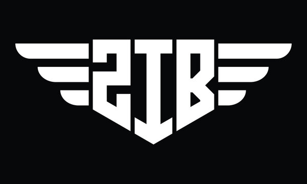 ZIB three letter logo, creative wings shape logo design vector template. letter mark, word mark, monogram symbol on black & white.	