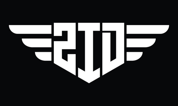 ZID three letter logo, creative wings shape logo design vector template. letter mark, word mark, monogram symbol on black & white.	