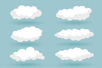 pack of six fluffy clouds icons for sky weather