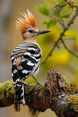 Portrait bird on the branch ,Illustration of a close up of a hoopoe on a branch a digital renderi