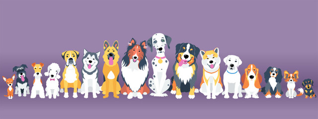 Vector dogs of different breeds border set, flat design