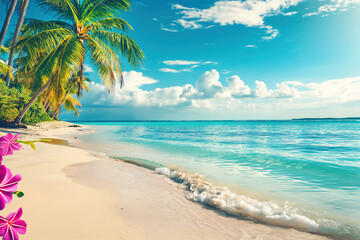 tropical sand beach with palm trees landscape