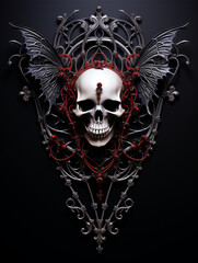 a skull with wings and a skull head on a black background with lightning bolts and a skull in the center of the image is a skull. generative a