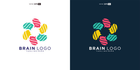 logo brain creative inspiration design. Intellect mind sign. Speech bubbles. Brainstorm communication.