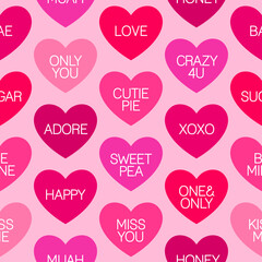 Words with pink hearts seamless pattern design for valentine’s day.