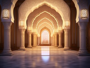 Fototapeta na wymiar Arabic gold arch with light effect