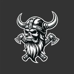 monochrome Viking skull head vector design, with simple and elegant style