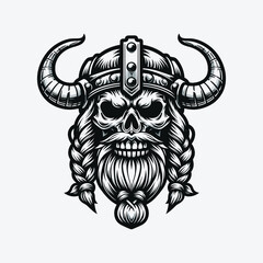 monochrome Viking skull head vector design, with simple and elegant style