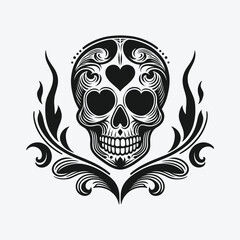 Design Tattoo Skull, with Simple and Elegant Tail