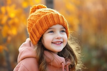 Portrait of happy kid girl with autumn outdoors