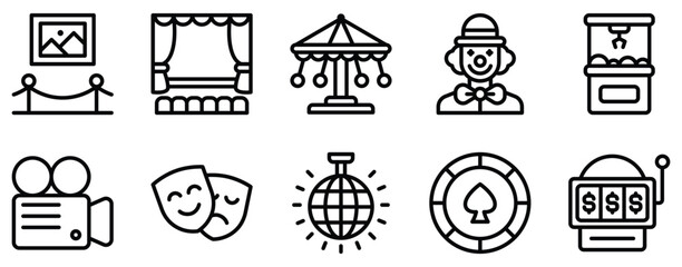 entertainment line style icon set collection