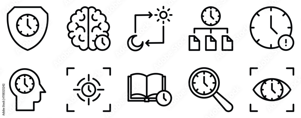 Poster time management line style icon set collection