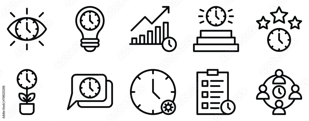 Poster time management line style icon set collection