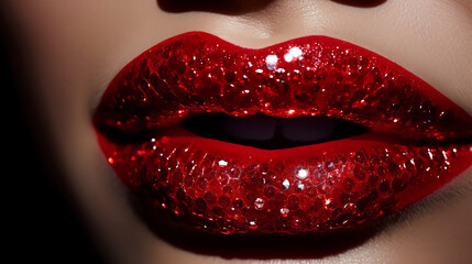 Red lips covered with rhinestones