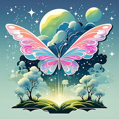Fototapeta na wymiar A surreal butterfly fantasy illustration