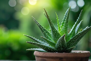 Aloe vera plant in a pot. - obrazy, fototapety, plakaty