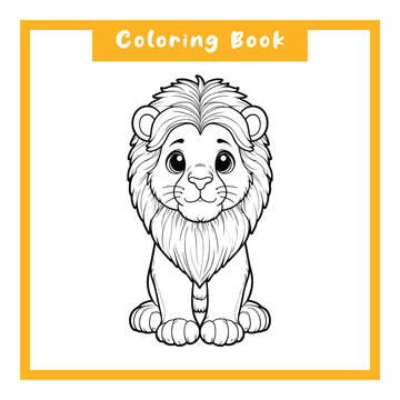 Lion Kids Coloring Book Design, Simple Design