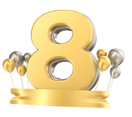 Balloon 8 Number For Anniversary 3D Render With Balloon Gold