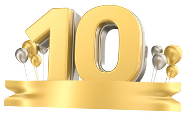 Balloon 10 Number For Anniversary 3D Render With Balloon Gold