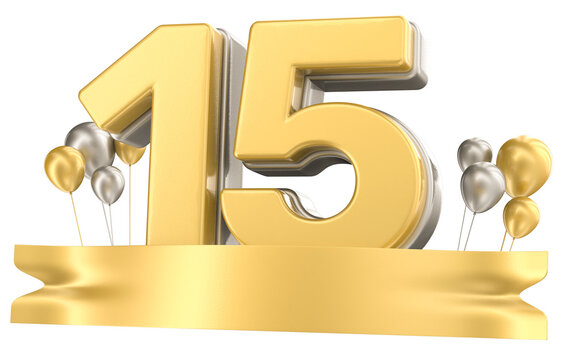 Balloon 15 Number For Anniversary 3D Render With Balloon Gold