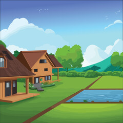  vector nature scene with house 