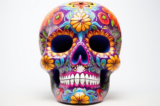striking sugar skull with flower