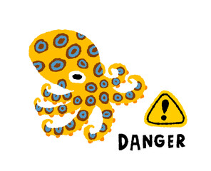 海洋危険生物ヒョウモンダコの手描きイラスト