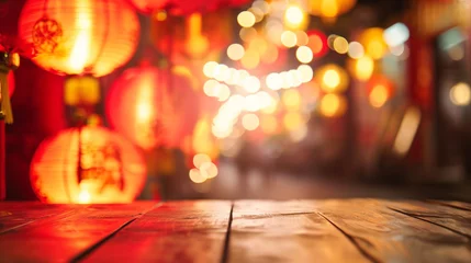 Foto op Plexiglas empty table top and blur of room on a blur chinese lantern festival decoration background © Fuji
