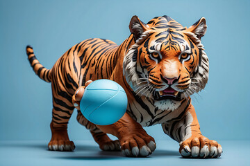 tiger playing rubber ball
