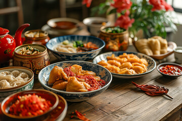 Fototapeta premium A vibrant spread of traditional Chinese dishes