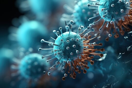 Blue and orange virus particles