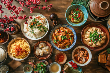 A vibrant spread of traditional Chinese dishes