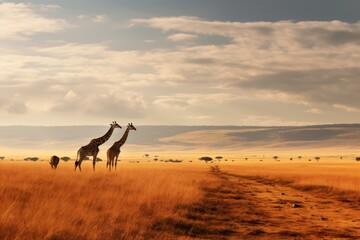 Giraffe in a wildlife safari in a jungle in kenya, africa