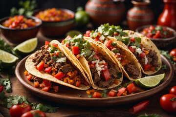 tacos with meat and vegetables - Mexican food style