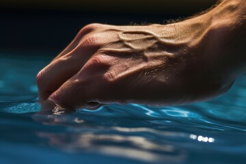 Fototapeta premium Man's hand with water ripples, reflecting a sense of calm and tranquility.