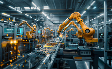 Fototapeta premium Industry 4.0 smart factory interior showcases advanced automation