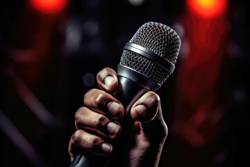A microphone held firmly, ready for a powerful vocal performance